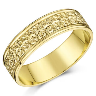 9ct Yellow Gold Star Design Heavy Flat Wedding Ring