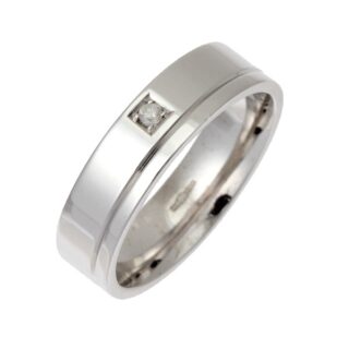 6mm 9ct White Gold Flat Court 0.02ct Round Diamond Ring