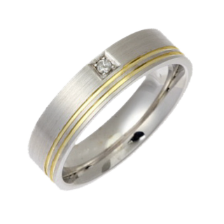 5mm 9ct White & Yellow Gold Flat Court 0.02ct Round Diamond Ring