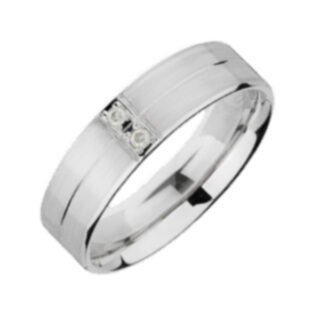 6mm Palladium 950 Flat Court Matt Centre and Groove 0.04ct Round Dia Wedding Ring