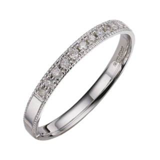 2.5mm 9ct White Gold Flat Court 0.10ct Round Diamond Millgrain Edge Eternity Ring