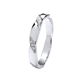 3mm 9ct White Gold 0.06ct Diamond Set Twist Wedding Ring