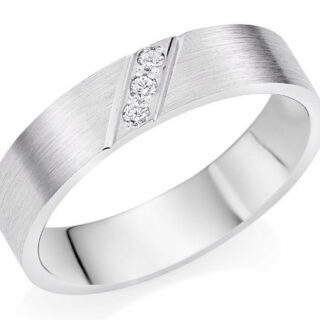 5mm 9ct White Gold Flat Court 0.06ct Round Diamond Matt Finish Wedding Ring