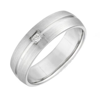 6mm Silver Matt Side and Polished Center set with 0.04ct Diamond Ring
