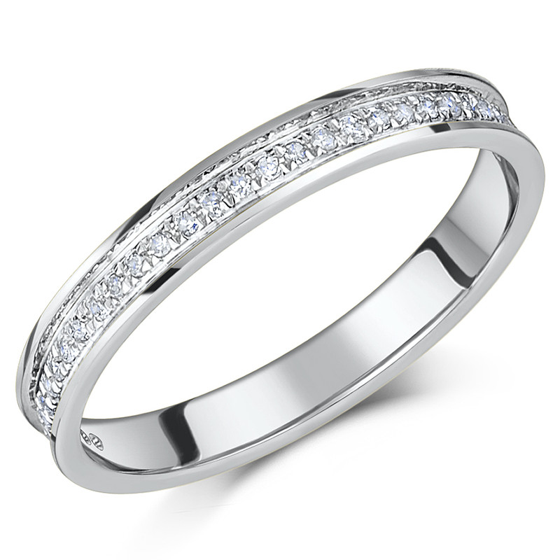 3mm 18ct White Gold Flat Court 0.15ct Round Diamond Wedding Ring