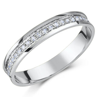 3.5m  9ct White Gold Flat Court 0.25ct Round Diamond Wedding Ring