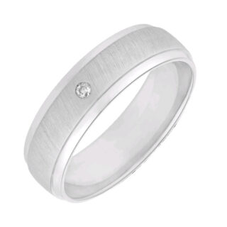 6mm 9ct White Gold Court 0.02ct Round Diamond Matt Centre Wedding Ring