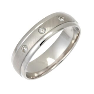 6mm 9ct White Gold Court 0.06ct Round Diamond Matt Centre Wedding Ring