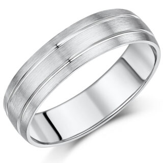 18ct White Gold Matt and Two Polished Grooves Heavy D Wedding Ring