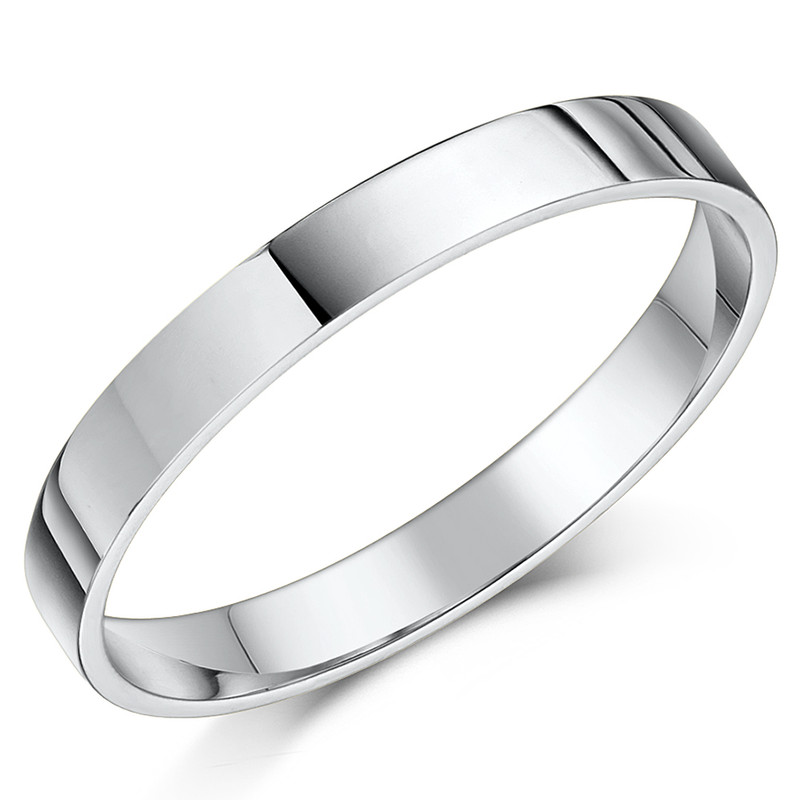 3mm 9ct White Gold Heavy Flat Court Wedding Ring