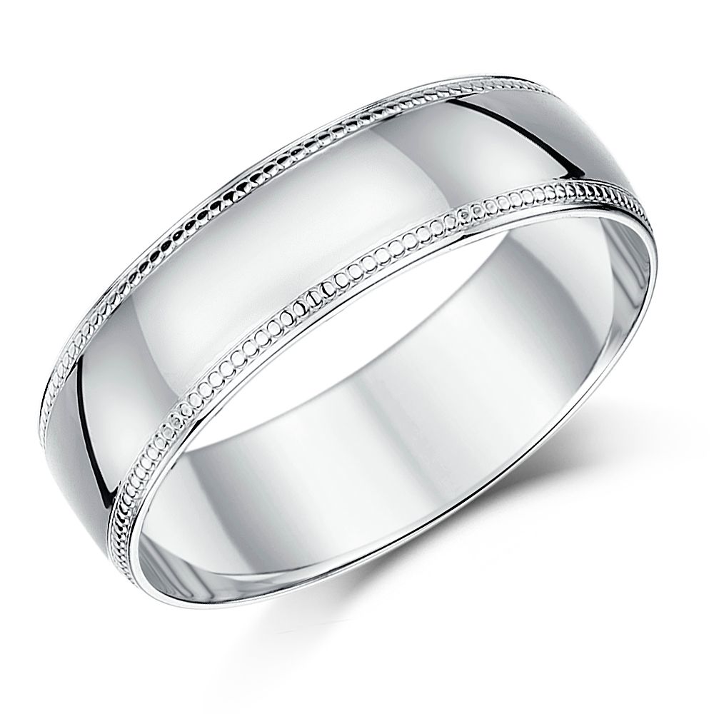9ct White Gold Millgrain Wedding Ring