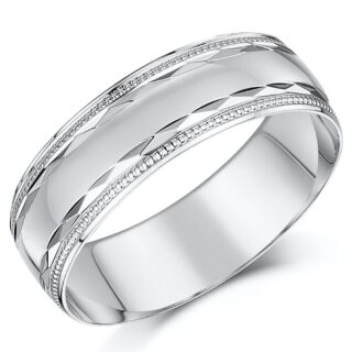9ct White Gold Patterned Wedding Ring
