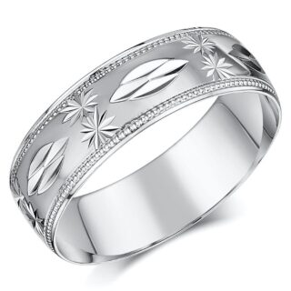 9ct White Gold Star Design Wedding Ring