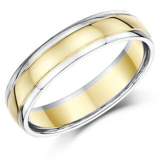 5mm 9ct Two Colour Gold Court Wedding Ring