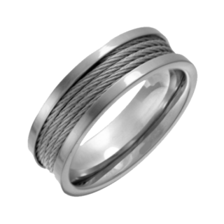 Titanium with Grey Stainless Steel Wire 7mm Ring