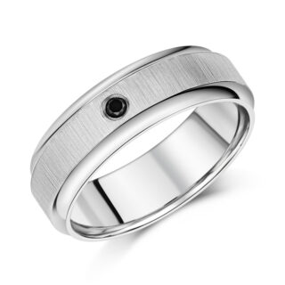 Titanium Flat Court 0.05ct Treated Black Diamond Matt 7mm Ring